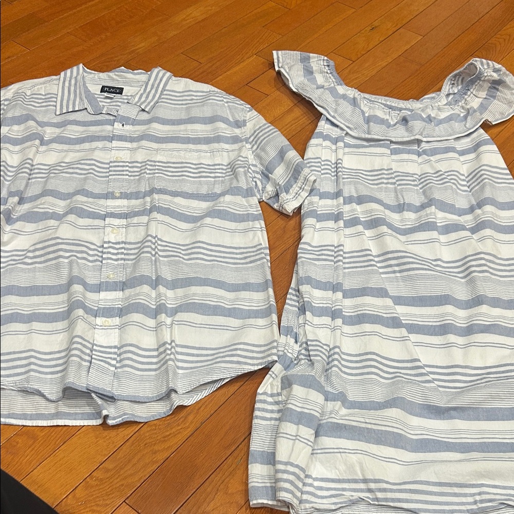 Children’s PlaceWoman’s dress and Men’s blue and White Striped Button Down Shirt